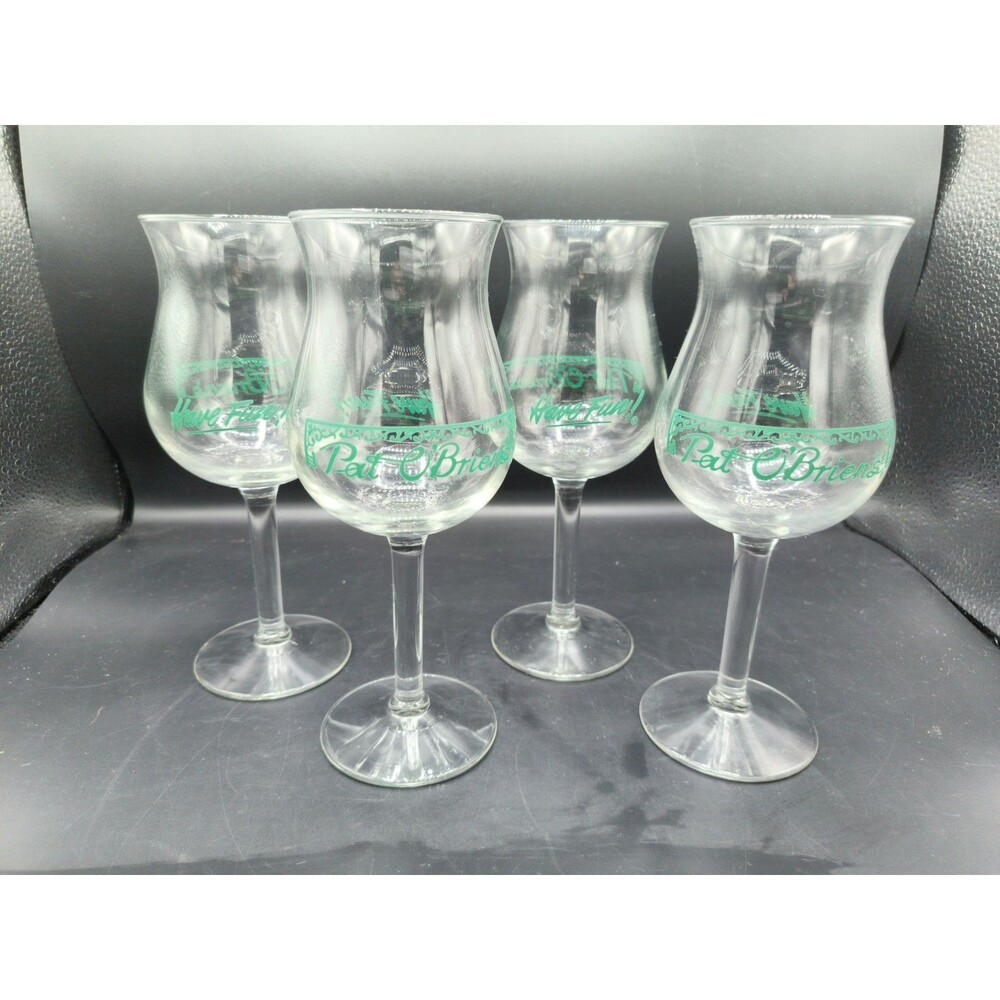 (4) Pat O'Brien's 8" Tulip Shaped Hurricane Glasses Have Fun